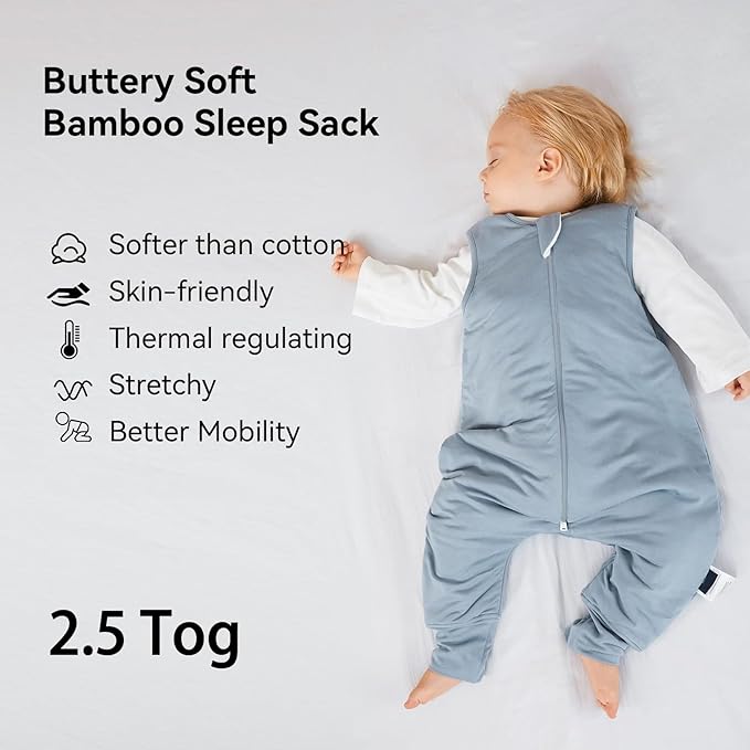 BubblePanda Rayon Made From Bamboo Toddler Sleep Sack with Feet 6-12 Months 2.5 Tog Winter Ultra Soft Warm Baby Sleep Bag Walker Quilted Thick Wearable Blanket with Legs 2-Way Zipper