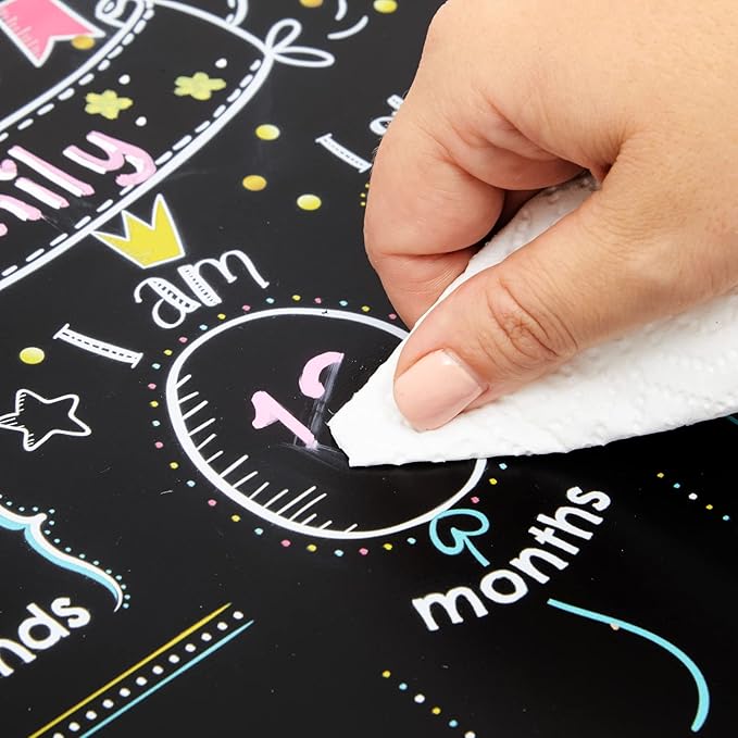Blue Panda Baby Milestone Chalkboard - Monthly Photo Prop & Baby Growth Board - Birthday Milestones Board - Reusable Chalk Surface & Infant Tracker - 12 x 15.6 in, Vertical, Blue