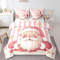 Feelyou Merry Christmas Decorations King Size Bed Set Santa Claus Bed in a Bag Pink Bedding Set Soft Warm Lightweight Comforter Set with Sheets