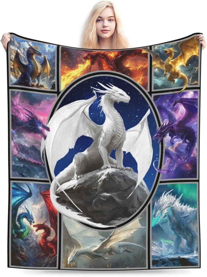 Dragon Blanket Dragon Decor Throw Blanket Super Soft Flannel Lightweight Fluffy Plush Cozy Fuzzy Fleece Gifts Blanket for Kids Boys Girls Women Adults for Bed Sofa 60"X80"