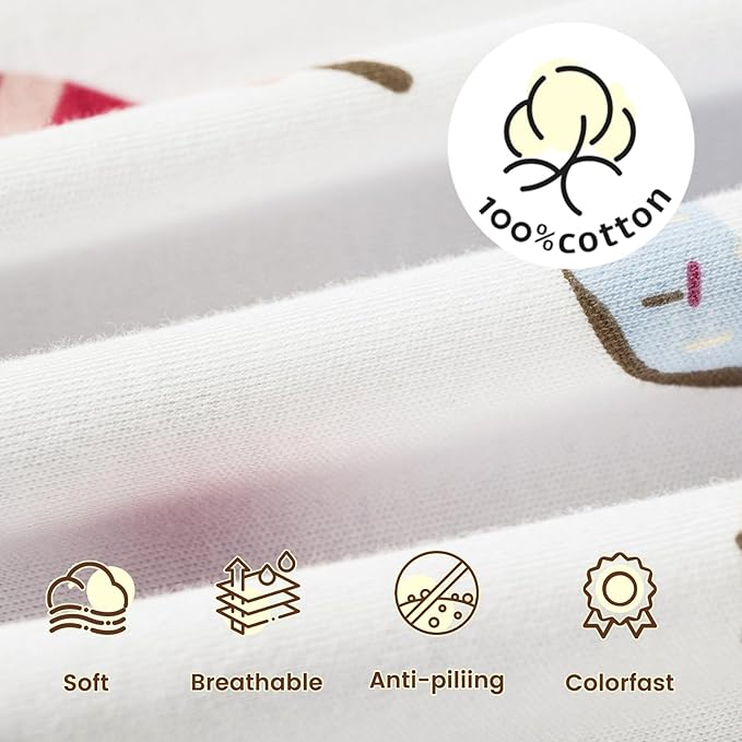PHF Soft Baby Sleep Sack 0-6 Months 100% Organic Cotton Wearable Blanket, 2-Way Zipper 0.5 TOG Toddler Sleeping Sack 3 Pack, Comfy Sleep Bag for Baby Boys Girls, Ice Cream (Small)