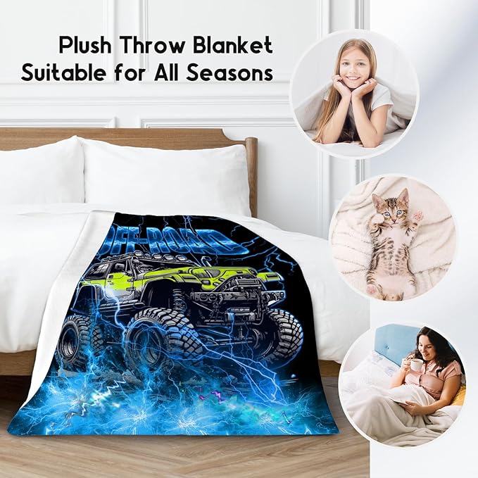 Boys Blanket Truck Blankets Off-Road Gifts for Kids Toddlers, 50"x60" Soft Plush Cozy Throw for Room Decor