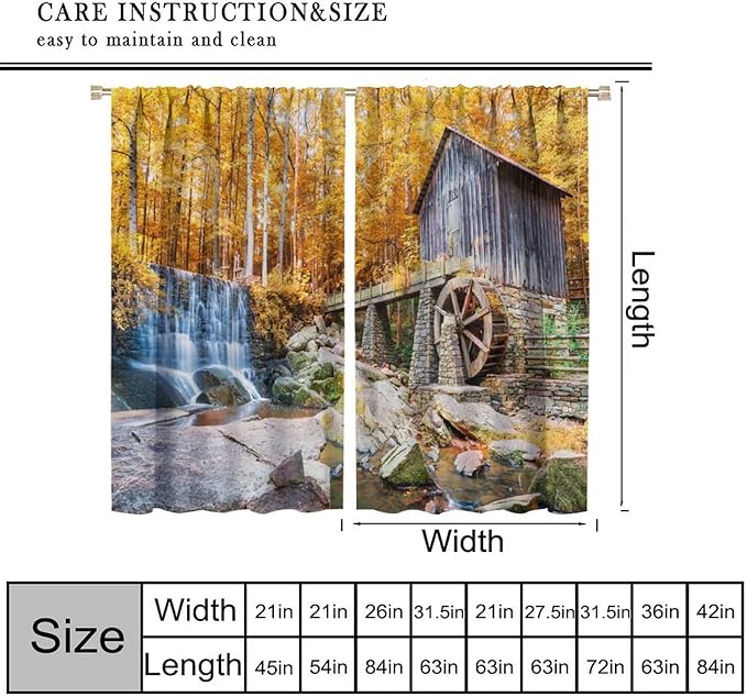 Autumn Waterfall Blackout Curtains, Landscape Fall Waterfall Outdoor Nature Art Window Drapes, for Bedroom Living Room 63" W X 63" L
