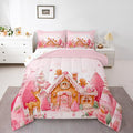 jejeloiu Kids Christmas Theme Comforter Set Toddler Cute Deer Gingerbread Man Bedding Set for Boys Girls Teens Pink Xmas Tree Candy House Snowflake Winter Duvet Quilt Room Decor