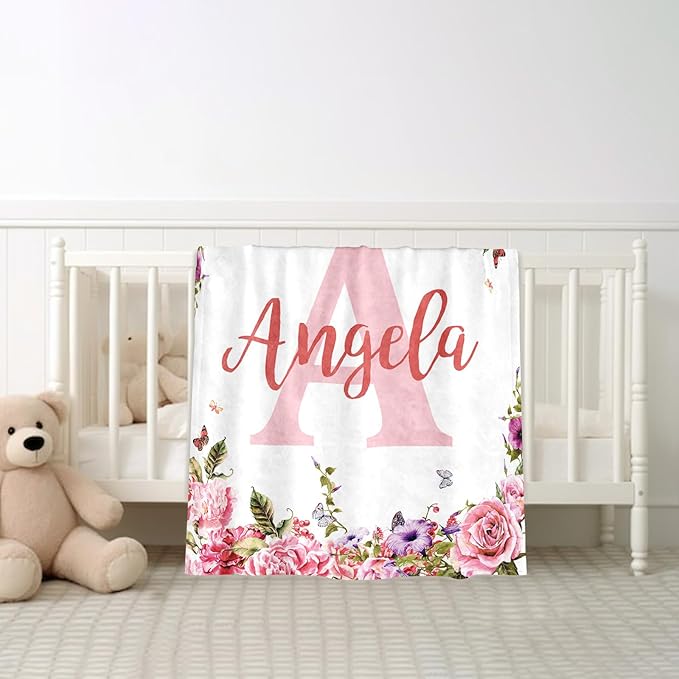 Ships Next Day, Personalized Baby Blankets, Custom Baby Blanket with Name for Girls,Gift for Chrismas Birthday Memorial Day, Customized Flannel Blanket for Kids Adults 50"X60"