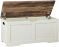 39.4" Storage Chest, Wooden Storage Bench, Lift Top Toy Chest with 2 Safety Hinges, Large Toy Box, Entryway Bench for Living Room, Bedroom, Brown and Rustic White