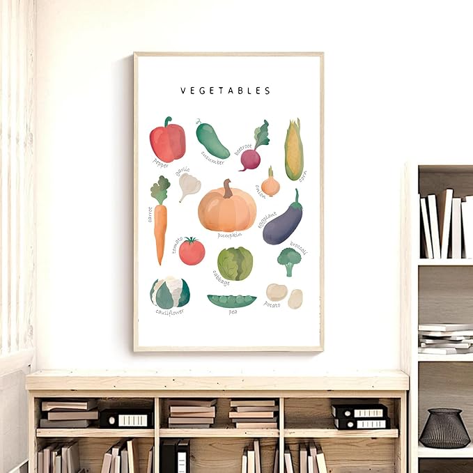 OZCONO Vegetables and Fruits Educational Posters, Harvest Chart Kids, Classroom Decor, Rainbow Nursery Wall Art, Homeschool Education Guide (Unframed) (16x24)