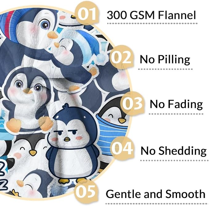 Penguin Gifts for Kids - 30" x 40" Inches Cute Penguin Throw Blankets for Girls - Blue Soft Furry Blankets for Sofa, Lap & Office