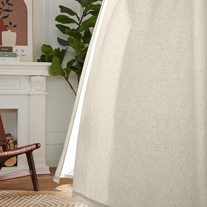 jinchan Oat Linen Blend Curtains for Living Room 84 Inch Length 2 Panels Curtains for Sliding Glass Doors, 50 Inch Wide Farmhouse Drapes with Rod Pocket Back Tab(50W x 84L, Oat)