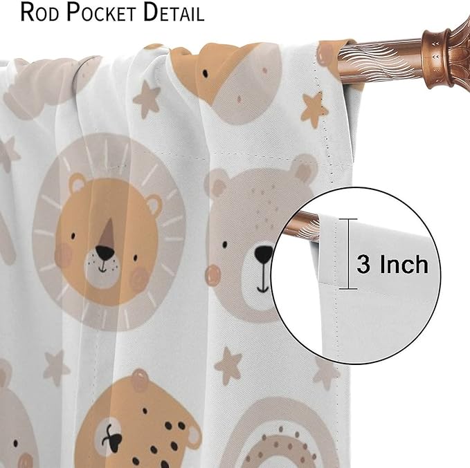 Cartoon Boho Animal Curtains,Funny Forest Safari Print,Cute African Wildlife Koala Giraffe Lion Leopard Bear Rainbow Blackout Window Drapes for Boys Girls Kids Baby Child Bedroom 52x84in