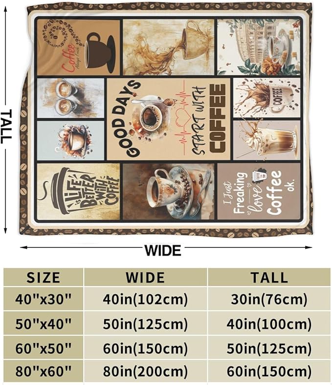 Coffee Blanket Vintage Drink Cup Throw Blankets Gifts for Girls Boys Kids Warm Soft Lightweight Flannel Coffee Bean Plush Throws Fleece Bedding Stuff for Men Women 60"x50"