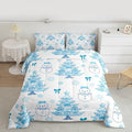 Feelyou Merry Christmas Bedding Set Soft for Boys Girls, Cute Snowman Comforter Set Toddler Size Cartoon Bowknot Duvet Quilt Microfiber Christmas Tree 2 Pcs with 1 Pillow Cases