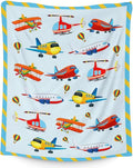 Cute Throw Blanket for Adults - 60" x 80" Inches Airplane Throw Gifts for Boys - Blue Warm Cozy Aircraft Blanket for Bed, Couch, Travel