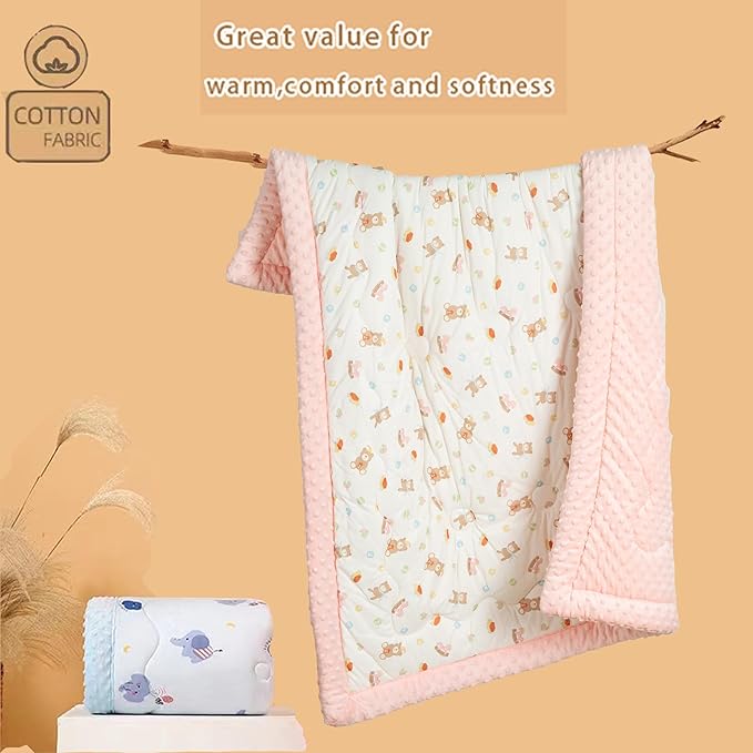 Cuite Pumpkin Newborn Infant Baby Comforter for Pack and Play Bassinet,Down Alternative Toddler Comforter for Crib Bed,40" x 40" Small Crib Quilt for Girls,Baby Quilted Minky Blanket for Daycare（pink）