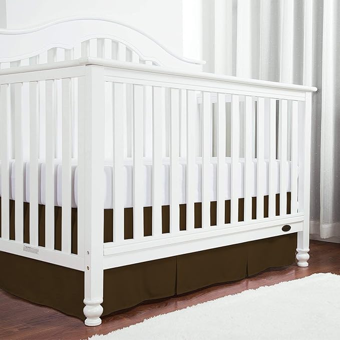 Box Pleated Mini Crib Bed Skirt Premium 100% Cotton 800 Thread Count Nursery Crib Toddler Bedding Crib Bedskirt for Baby Boys or Baby Girls, (24" x 38") + 10" Drop Lenght - Chocolate Solid