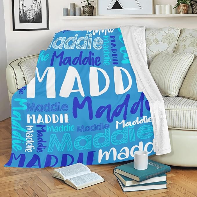Dr.TOUGH Personalized Blankets with Name Customized Baby Blankets for Girls Boys Adults Monogrammed Blankets and Throws Christmas Birthday Mothers Fathers Valentines Day Gift (Blue-Green,60''×80'')