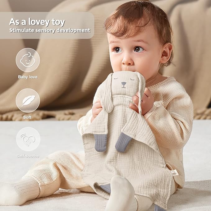 lulumoon Lovey for Babies Muslin: Snuggle Puppy Security Blanket for Self-Soothe - Newborn Gift for Baby Shower