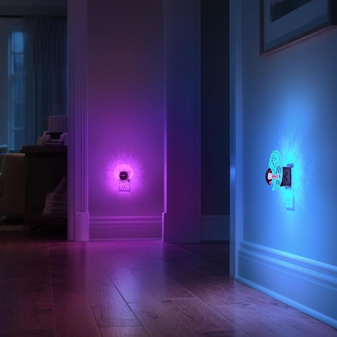 DORESshop LED Night Light, Night Lights Plug into Wall Dynamic RGB Color Changing NightLight, Dusk to Dawn Sensor Nightlights for Hallway, Bedroom, Bathroom, Stairway, Christmas Gift