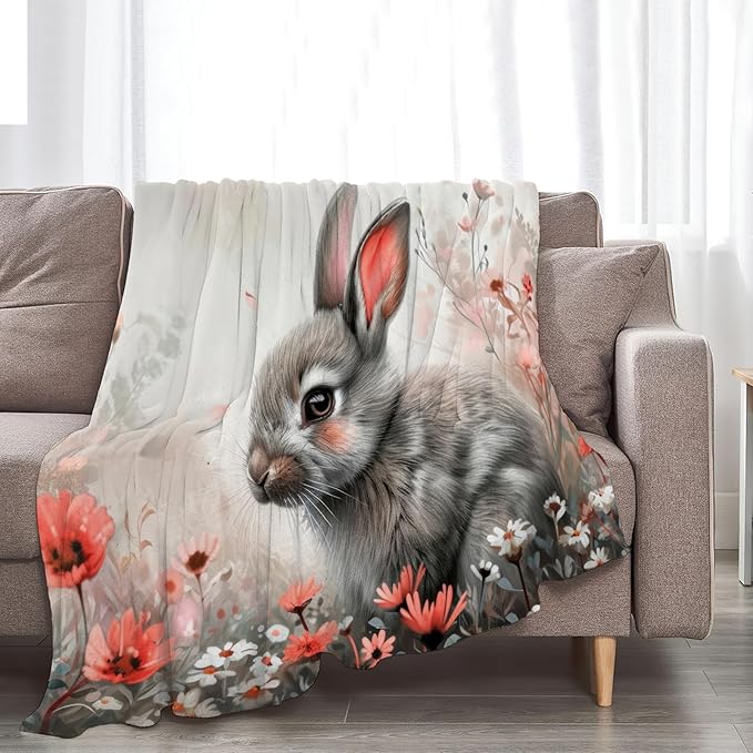 Tijuboni Rabbit Bunny Throw Blanket Rabbit Gifts for Girls Boys Women Men Kids Adults Soft Flannel Fleece Blanket for Couch Sofa Bed Home Decor 60"x80"