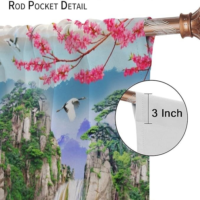 Waterfall Blackout Curtains, Forest Waterfall Rocky Lotus Fish Landscapes Print Window Drapes, for Living Room Bedroom 52" W X 84" L
