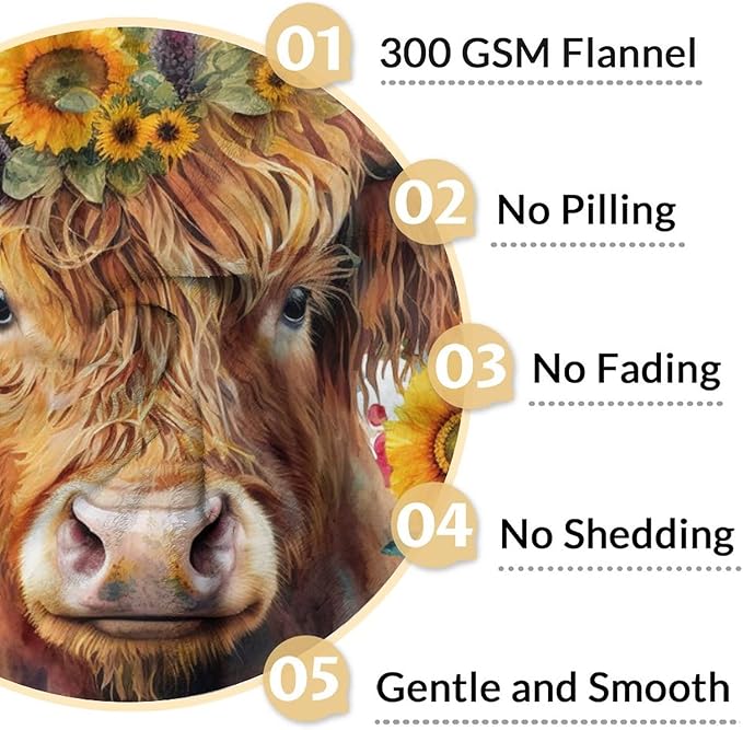 Highland Cow Blanket Gifts - 50x40 Inches Vintage Throw Blanket for Women, Girls - Colorful Soft Fuzzy Blankets for Crib Couch & Travel - Aesthetic Highland Cow Gift Idea