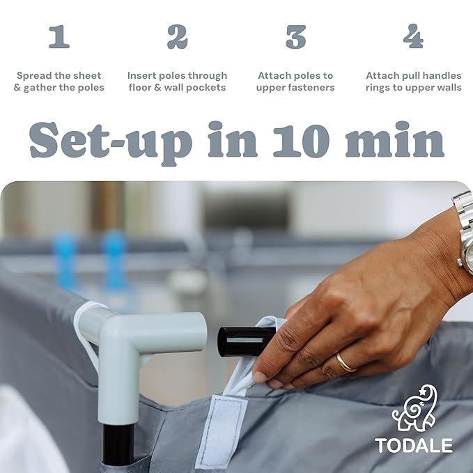 Todale Baby Playpen - 50 x 50 x 27 in Grey Pack of 1 - Effortless Setup & Travel Crib for Baby - Ventilated Panels & Play Pen for Babies 6-12 Months - Foldable Play Pen for Toddlers 1-3