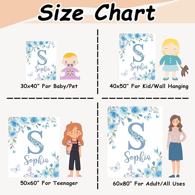 Ships Next Day, Personalized Baby Blankets, Custom Baby Blanket with Name for Girls,Gift for Chrismas Birthday Memorial Day, Customized Flannel Blanket for Kids Adults 40"X50"