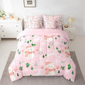 Feelyou Pink Christmas Comforter Set Queen Size 7 Pieces Cartoon Deer Snowman Bedding Set for Kids Boys Girls New Year Pink Bed in a Bag Reversible Xmas Decor Bedroom Quilted Breathable Soft