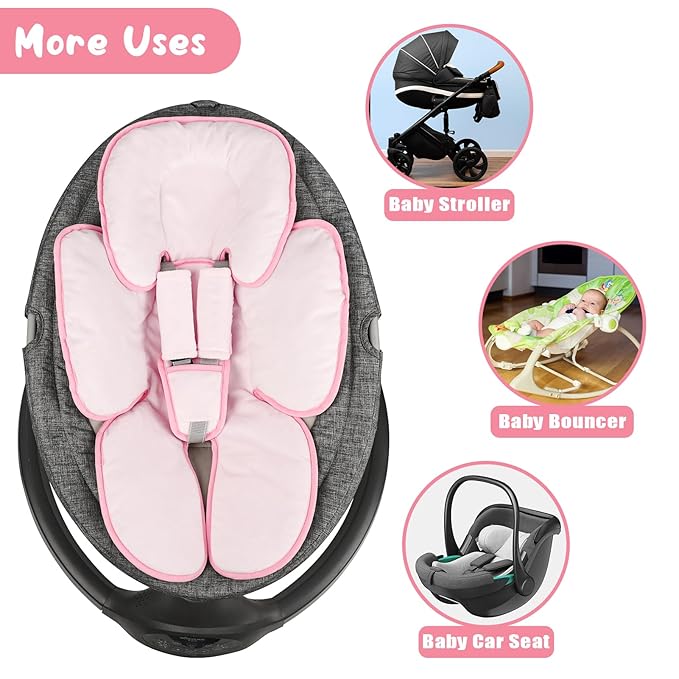 2 in 1 Infant Car Seat Insert Head and Body Support Set, Reversible Newborn Insert for Carseat with 3 Extra Strap Paddings, Soft Stroller Cushion Pillow Insert Girls, Fits for Stroller, Swing, Pink