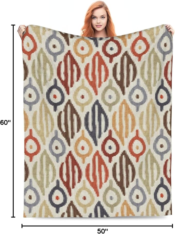 Boho Blanket for Women Kids Adults Flannel Decor Soft Ethnic Pattern Throw Blankets for Couch Travel Nap 60x50 Inches