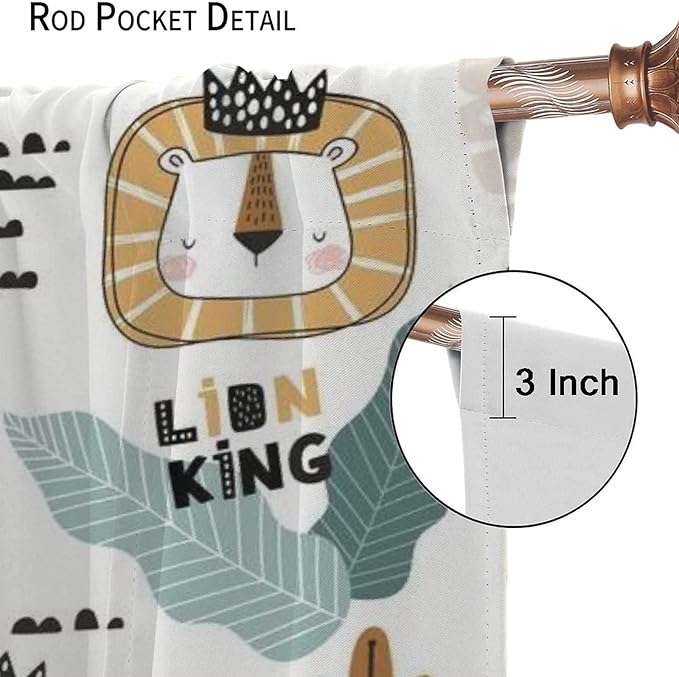 Cartoon Little Lion King Window Curtains for Baby Child,Cute Funny Forest Animals,Tropical Jungle Leaves Wildlife Boho Rainbow Print Blackout Drapes for Nursery Boys Girls Kids Bedroom 63x63in