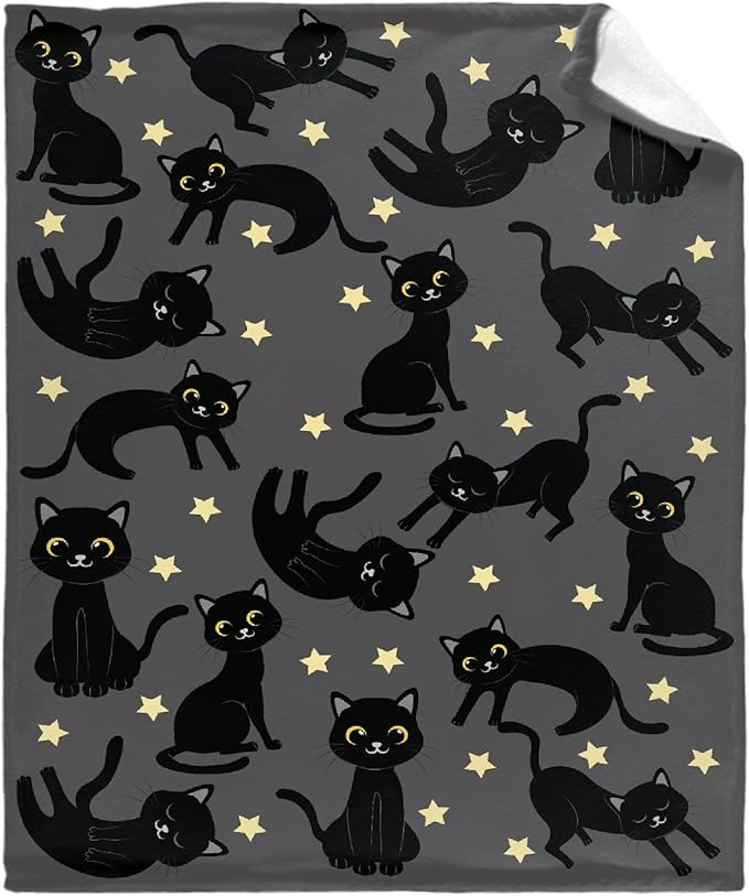 Thuswarm Cats and Stars in The Dark Flannel Throw Blanket Warm Cozy Soft Funny Print Blankets for Bed Couch Sofa Room Decoration Gifts 60”×50” Medium for Teen