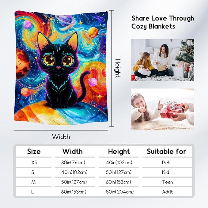 Cat Blankets for Cat Lovers - Girls Blanket for Teens/Women - Lightweight Planet Throws Gifts for Office Couch, Bed - 60"x80"