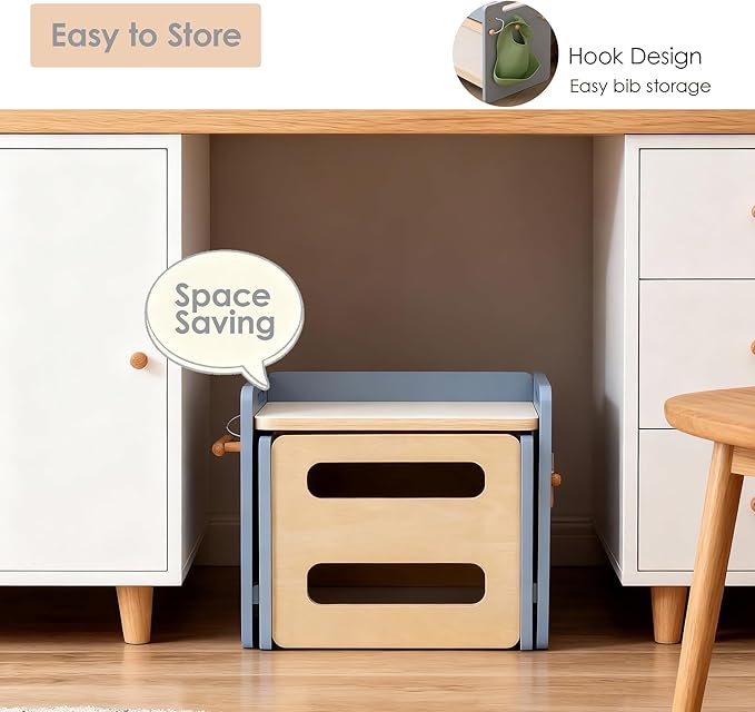 Montessori Weaning Table and Chair Set - Adjustable Design for Toddlers, Ideal for Mealtime, Learning, and Play, Grey