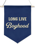Long Live Boyhood Wall Banner – Vintage Navy Canvas Wall Hanging Poster for Boys Bedroom, Nursery, or Playroom Decor – Inspirational Quote Wall Art for Kids Room 11x16inch(KD30)