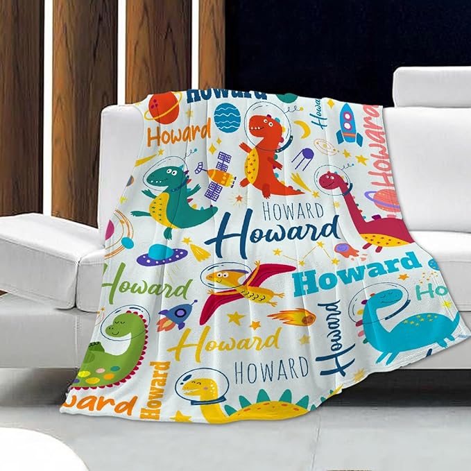 Dinosaur Lover Personalized Blanket with Custom Baby Dinosaur Custom Name Flannel Blanket Soft Throw Meaningful Gift for Toddlers Girls Boys Kids Pets 50 * 40" S for Kid