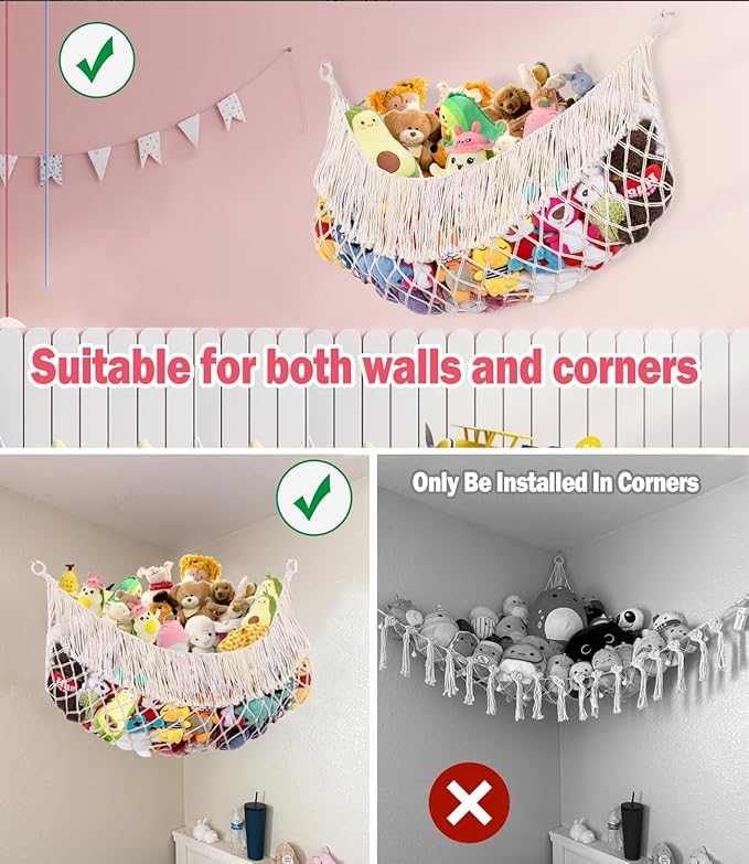 Stuffed Animal Hammock - Extra Large 56'' Long, Stuffed Animal Storage, stuffed animal Holder net, Toy Hammock Large, Toy Storage Hanging Organizer - Cream White