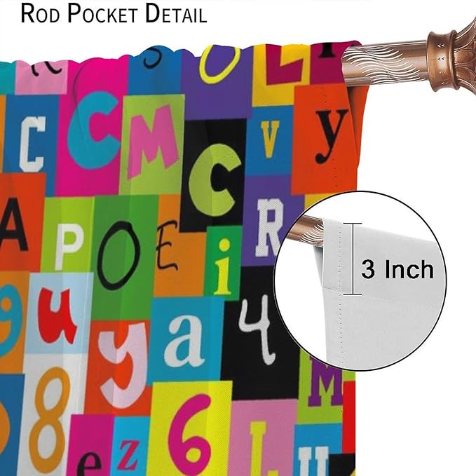 ABC Alphabet Curtains Colorful Art Patchwork Alphabet Graffiti Cartoon Print Curtain with Rod Pocket for Bedroom Living Room Home Decor Drapes Window Treatments 2 Panels Set 63" W X 72" L
