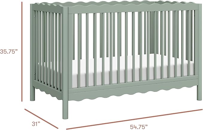 babyletto Swell 4-in-1 Convertible Crib with Toddler Bed Conversion Kit in Light Sage, Greenguard Gold Certified, Made of 100% Solid Wood