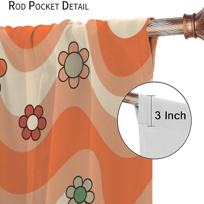70s Boho Retro Curtains for Bedroom,Groovy Vintage Floral Rainbow Window Treatments Drapes for Kids Girls Window 63"" W X 72"" L, Style-6