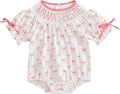 Newborn Baby Girl Romper Mamas Mini Bow Plaid Print Puff Sleeve Smocked Bubble Romper Jumpsuit Bodysuit Clothes
