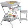 Baby Changing Table with Heating Function, Portable Folding Changing Table with Wheels, Waterproof Diaper Changing Station with 2 Drawers, Adjustable Height, Baby Changing Station for Infant, Newborn
