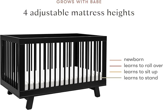 Babyletto Hudson 3-in-1 Convertible Baby Crib - GREENGUARD Gold Certified Convertible Crib to Toddler Bed & Daybed - Wooden Baby Bed with 4 Adjustable Mattress Heights - Easy to Assemble - Black