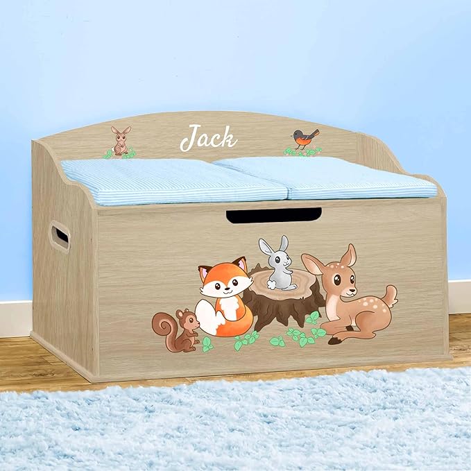 DIBSIES Personalized Creative Wonders Toy Box, Woodland Creatures, 30 x 19.25 x 18 inches, Soft-Close Lid (Natural)