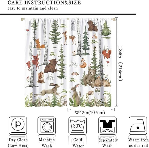 Animal Kids Curtains, Woodland Squirrel Rabbit Bear Animal Friends Forest Curtains for Boys and Girls Bedroom Living Room Kitchen 84x84in