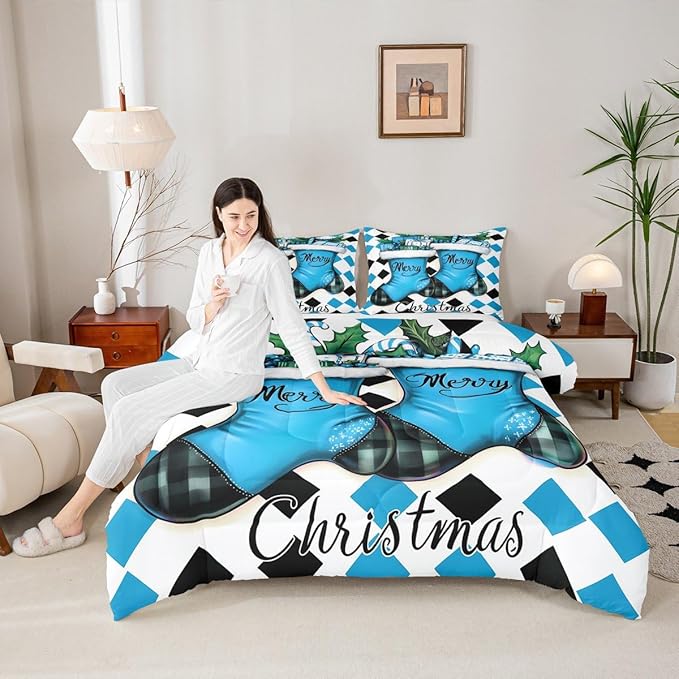 Feelyou Merry Christmas Kids Comforter Set Toddler Size Cartoon Shoes Bedding Set Duvet Quilt for Kids Boys Girls Bedroom Winter Decor Microfiber Ultra Soft Breathable