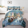 Feelyou Watercolor Christmas Comforter Set Full Size Santa Claus Bedding Set for Kids Boys Girls Reindeer Sled Duvet Quilt Xmas Tree Bedroom Decor Microfiber 3 Pcs with 2 Pillow Cases