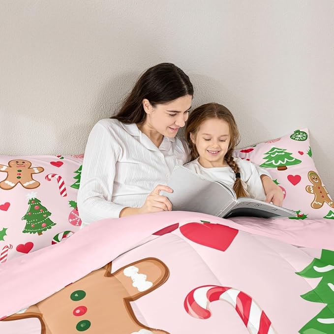 Feelyou Merry Christmas Kids Comforter Set King Size Gingerbread Man Bedding Set Christmas Decor Duvet Quilt for Kids Boys Girls Bedroom New Year Gift Decor Microfiber Ultra Soft Breathable