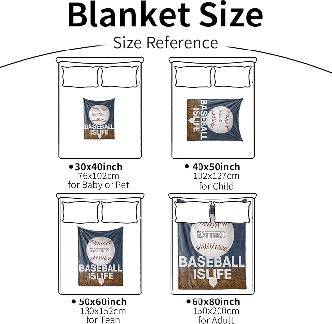 Personalized Baby Balll Soft Blanket: Custom Kids Baseball Design Blanket with Name and Number - Bedding Gifts for Infants Toddlers Adults 50x60inch
