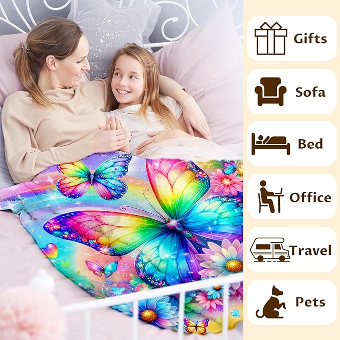 Butterfly Blanket for Girls, Throw for Kids Toddler 30x40 Inches Lightweight Soft Aesthetics Butterfly for Sofa Couch Bed Trip Car Daughter Gift